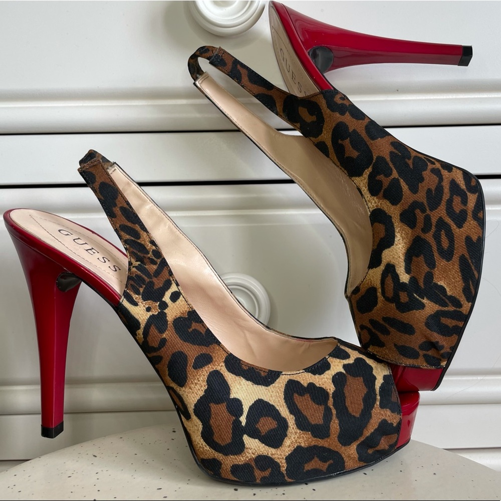 Guess - Red Patent Animal Print Peep-toe Heels